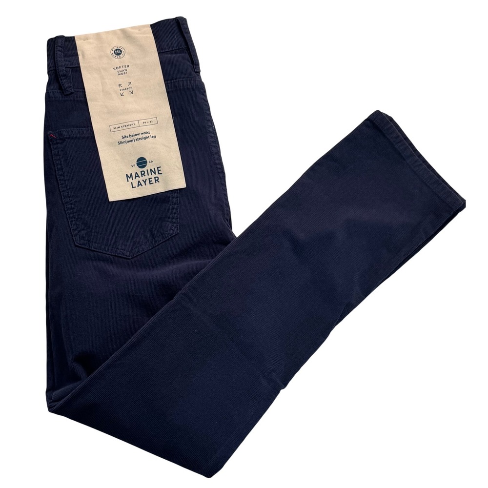 Marine Layer Mens Slim Straight Corduroy Pants Navy Blue 30x32 NWT